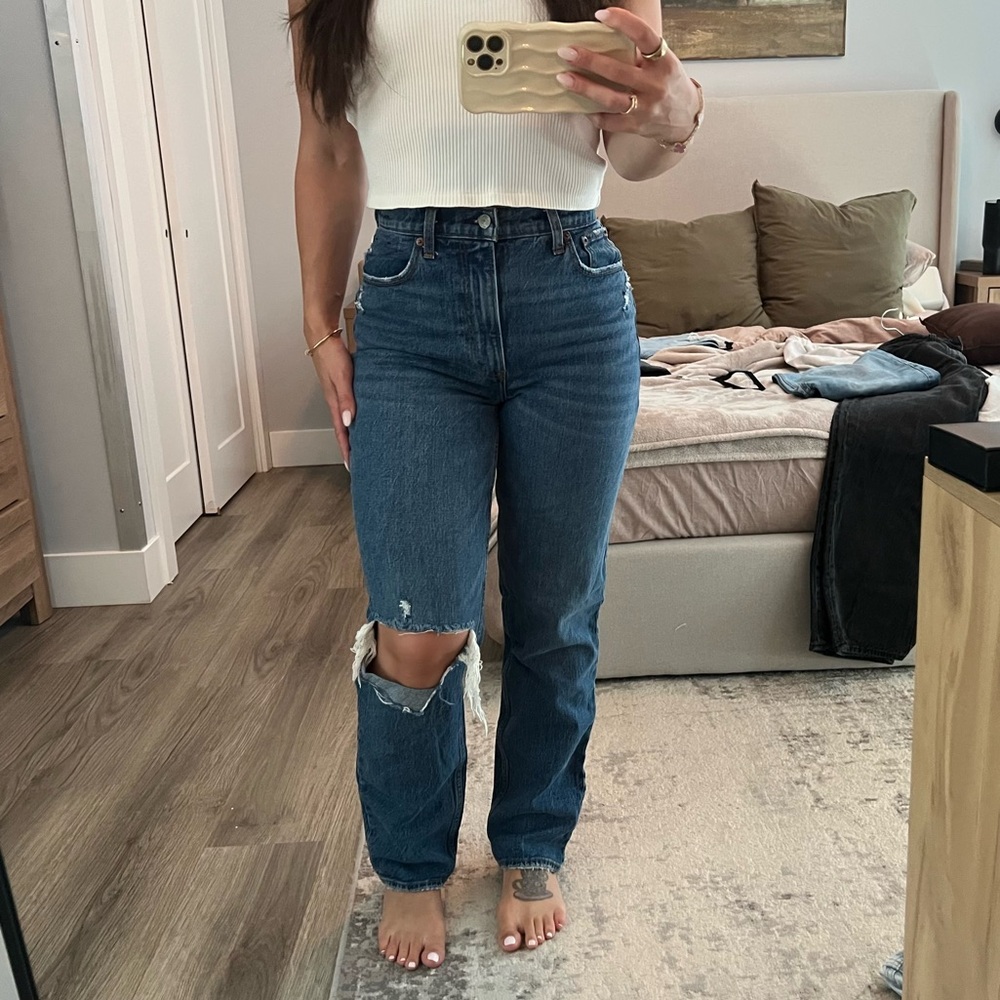 Abercrombie & Fitch Distressed Blue Straight Leg Jeans